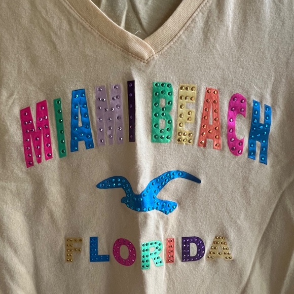 Ideal Co Miami Beach, Florida Yellow V-Neck T Shirt Summer - Picture 3 of 4